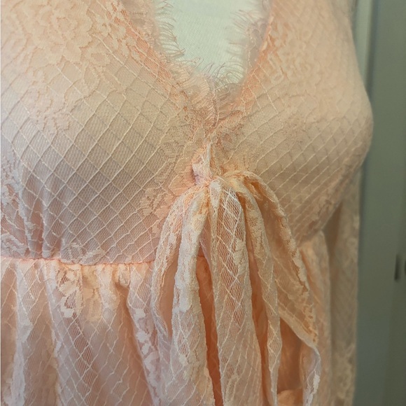 NWT Francesca's pink sheer lace babydoll long sleeve top fairy core size S - Picture 13 of 16